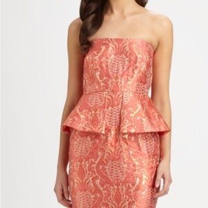 Shelli Segal Strapless Coral and Gold Dress
